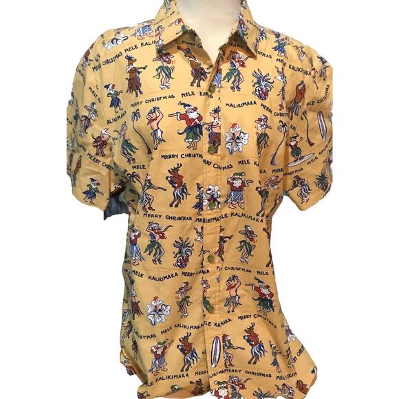 Kahala Hawaiian Men's Christmas Santa Short Sleeve Shirt Hula Girls Reindeer Med - Picture 2 of 12